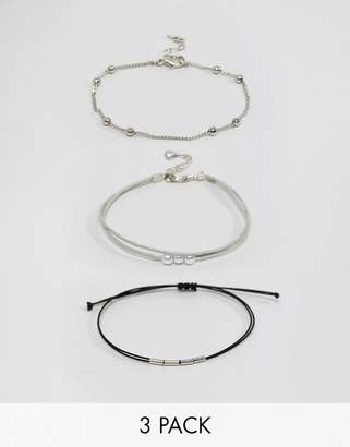 ASOS Pack Of 3 Fine Fabric And Chain Bracelets