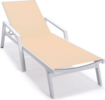 LeisureMod Marlin Outdoor Patio Reclining Chaise Lounge Arm Chair with Powder-Coated Aluminum Frame- Breathable Sling Mesh Fabric, Adjustable Backrest