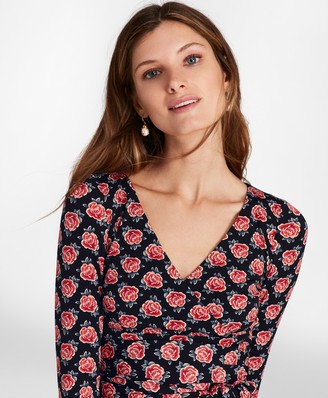 Brooks Brothers Rose-Print Jersey Faux Wrap Dress