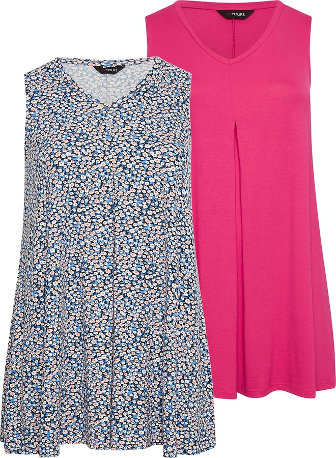Yours 2 Pack Curve & Blue Ditsy Print Swing Vest Tops Women's Plus