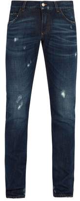 Dolce & Gabbana Distressed Slim Leg Jeans - Mens - Dark Blue