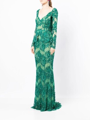 ZUHAIR MURAD Sequinned Floral-Lace Gown
