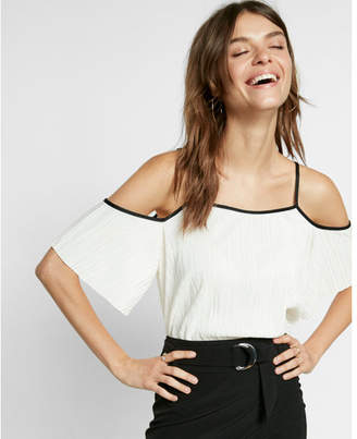 Express solid cold shoulder pleated tee