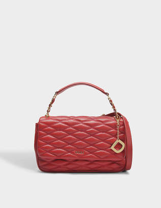 DKNY Diamond Quilted Medium Flap Shoulder Bag in Scarlet Quilted Lamb Nappa Leather