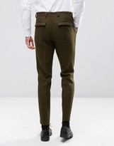 Thumbnail for your product : ASOS Slim Smart pants In Khaki Harris Tweed 100% Wool with Real Leather Lapel