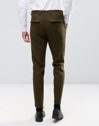 ASOS Slim Smart pants In Khaki Harris Tweed 100% Wool with Real Leather Lapel