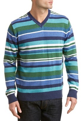 Alex Cannon Striped V-neck Sweater.