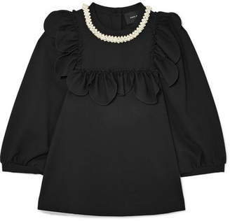 Simone Rocha Ruffled Faux Pearl-embellished Stretch-jersey Top - Black