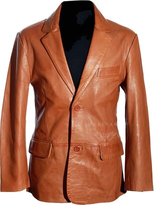 Freddie Tan Mens Smart Stylish Real Soft Lambskin Leather Blazer Jacket 