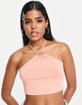 Thumbnail for your product : Stradivarius Y2K halter top with heart trim in peach