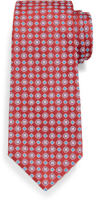 Kiton Neat Woven Flower Silk Tie, Red