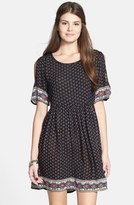 Thumbnail for your product : Angie Border Print Cold Shoulder Babydoll Dress (Juniors)