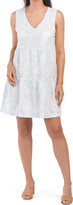 Thumbnail for your product : Tahari Linen Sleeveless V-neck Tiered Printed Short Dress