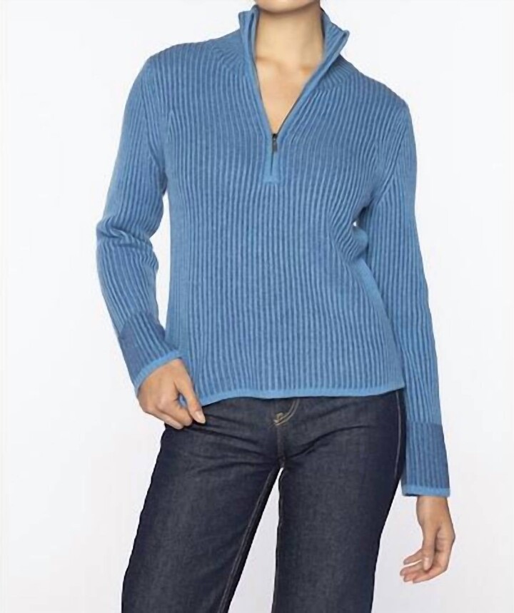 Kinross Plaited Rib Zip Mock Sweater In Imperial/saphire
