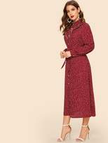 Thumbnail for your product : Shein Polka Dot Ruffle Trim Self Belted Shirt Dress