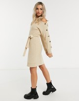 Thumbnail for your product : Outrageous Fortune knitted slash neck button sleeve pencil dress with belt in cream