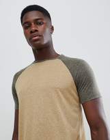 Thumbnail for your product : BEIGE Asos Design ASOS DESIGN longline t-shirt with curved hem and contrast raglan sleeves in linen mix in
