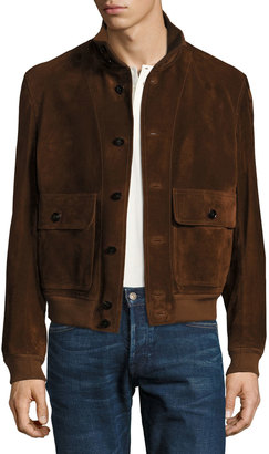 Tom Ford Suede Button-Front Blouson Jacket, Red Rust