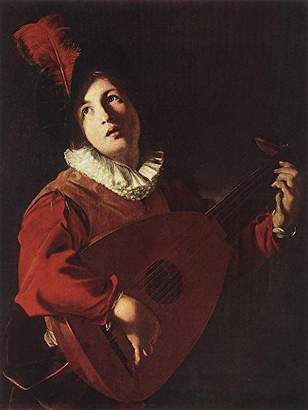 Barts B-Arts Manfredi Bartolomeo Lute Playing Young 100% Hand Painted Replica Oil Paintings 12X16 Inch