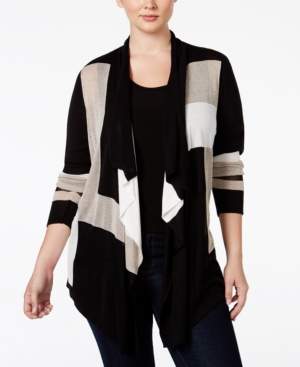 INC International Concepts Plus Size Colorblocked Multi-Stitch Cardigan, Created for Macy's