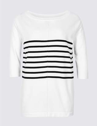 Marks and Spencer CURVE Pure Cotton Striped Longline Jumper