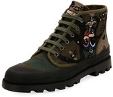 Thumbnail for your product : Valentino Garavani Tattoo Canvas Combat Boot, Green