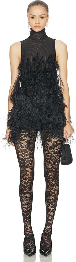 THE ATTICO Feathers Embroidered Dress in Black