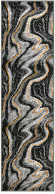 Orren Ellis HR Orangish Yellow Grey Black Modern Contemporary Abstract Area Rugs Marble Pattern