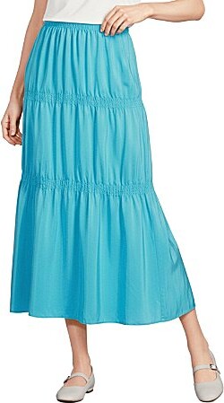 Eileen Fisher Coordinating Washed Silk Smocked Tiered Skirt