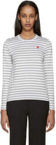 Comme des Garçons Play White and Grey Striped Heart Patch T-Shirt