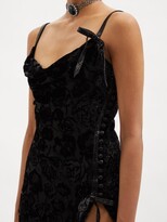 Thumbnail for your product : Alessandra Rich Rose Velvet-devoré Bias-cut Slip Dress - Black