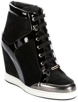 Thumbnail for your product : Jimmy Choo black patent leather and suede 'Panama' wedge sneakers
