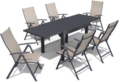 VredHom 6 - Person Extendable Outdoor Dining Set with Foldable Reclining Chairs