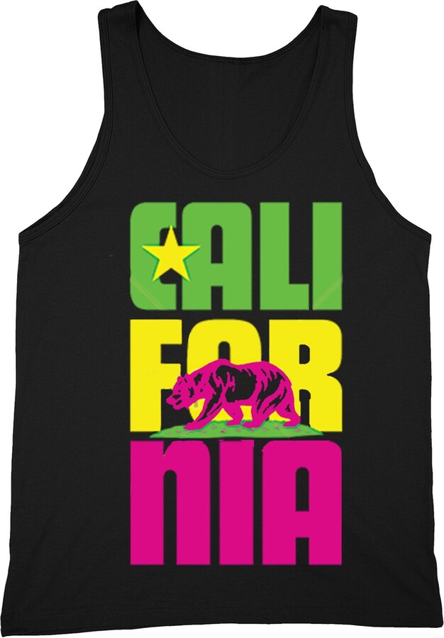 Men's Neon California Bear State Tank Top, Cali Republic Flag Los Angeles Shirt, West Side Native Summer Tee