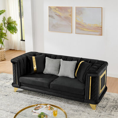 Mercer41 Luxurious Comfort Velvet Sofa With Gold Accents Modern Style For Living Room