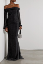 Thumbnail for your product : Talbot Runhof Off-the-shoulder Draped Metallic Voile Gown - Black - US4