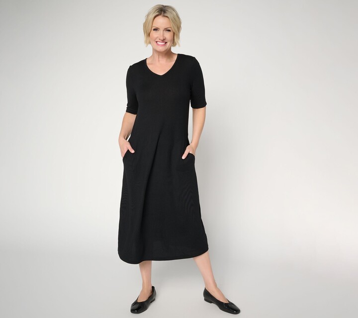 Denim & Co. Regular Heavenly Jersey Elbow Slv Midi Dress