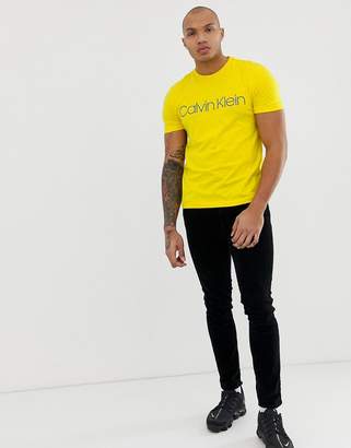 Calvin Klein large logo crew neck t-shirt in yellow