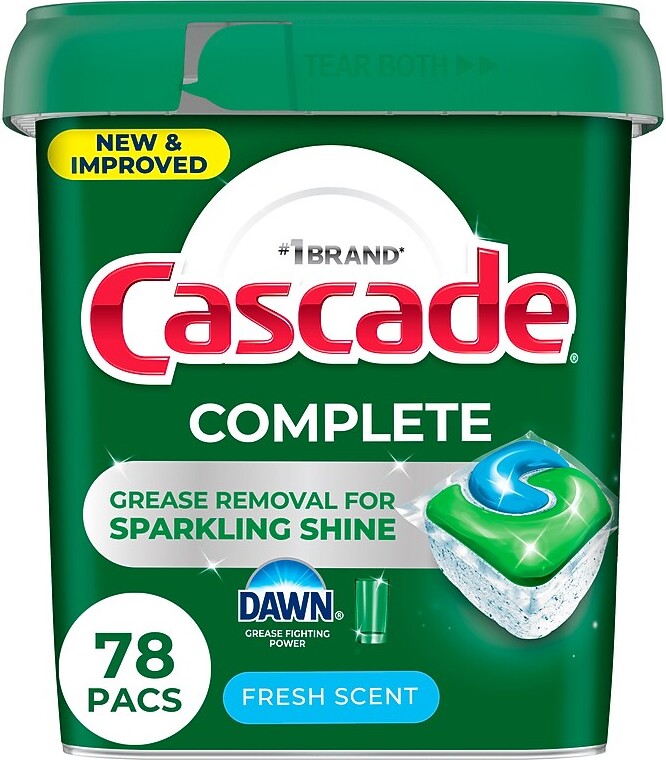 Cascade Complete ActionPacs Dishwashing Detergent Pacs, Fresh Scent, 78 Pacs/Pack (97722)
