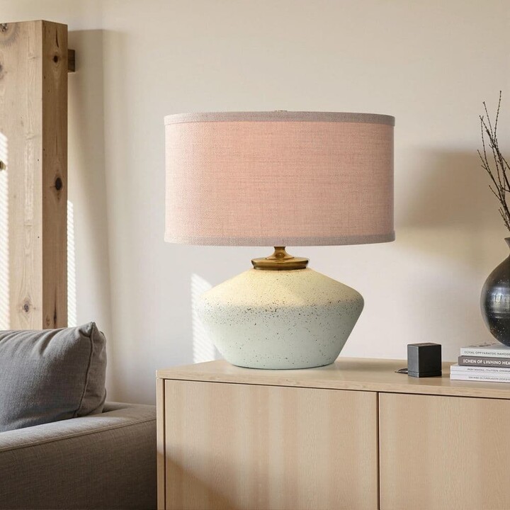Stylecraft Gwendolyn 18 in. White Table Lamp with Pink Linen Shade