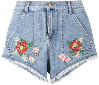 House of Holland x Lee flower embroidered denim shorts
