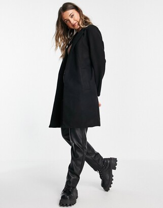 Stradivarius double-breasted tailored coat in black - ShopStyle