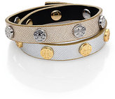 Thumbnail for your product : Tory Burch Logo Stud Metallic Lizard-Embossed Leather Double-Wrap Bracelet