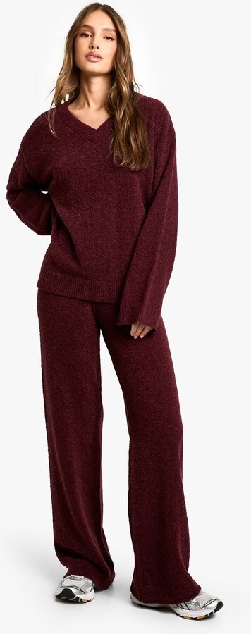 boohoo Soft Knit V Neck Jumper and Wide Leg Knitted Co-Ord ShopStyle