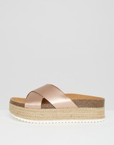 Thumbnail for your product : Pull&Bear Cross Over Metallic Wedge Sliders