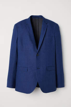 H&M Slim Fit Linen Blazer - Blue