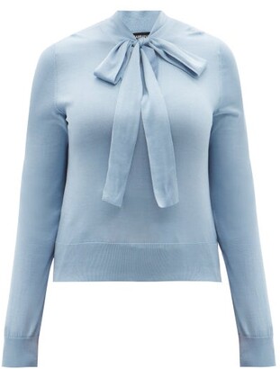 Dolce & Gabbana Tie-neck Silk-jersey Blouse - Light Blue