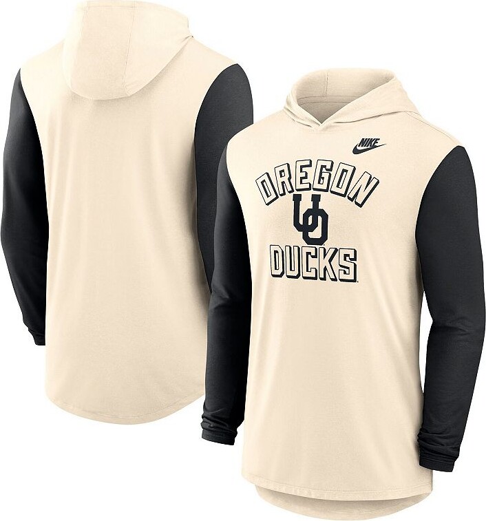 Men's Nike Natural/Black Oregon Ducks Legacy Color-Block Tri-Blend Performance Long Sleeve Hoodie T-Shirt
