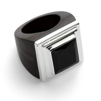 The Branch Rosewood, Silver And Black Onyx Square Stone Ring - Size Large
