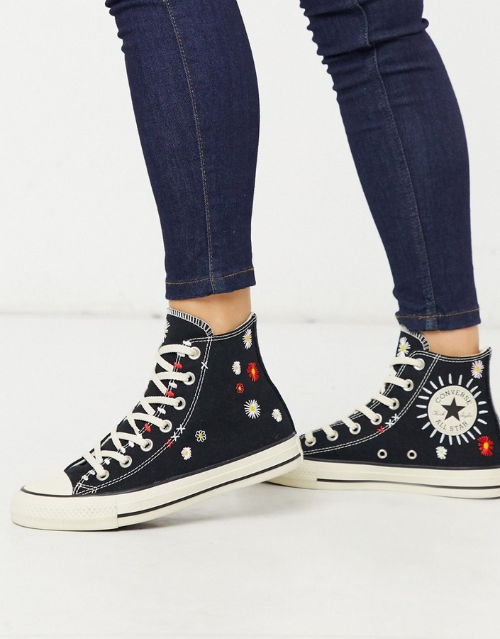 Converse Chuck Taylor All Star Hi Black Embroidered Floral Sneakers -  ShopStyle
